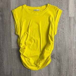 Zara Bright Yellow Muscle Tee with Ruched Sides